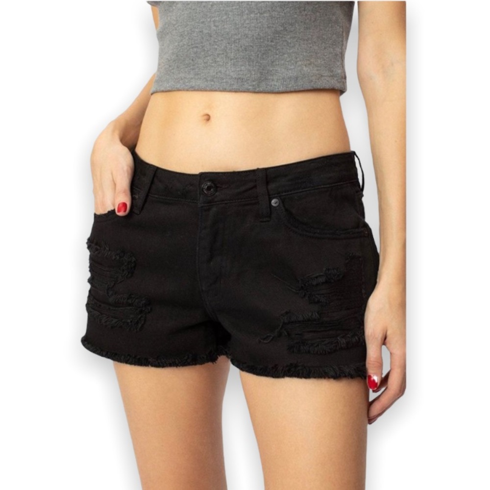 S.O.N.G. Woman’s Black Curvy Mid Rise Roll Cuff Denim Jean Shorts Size 7/28